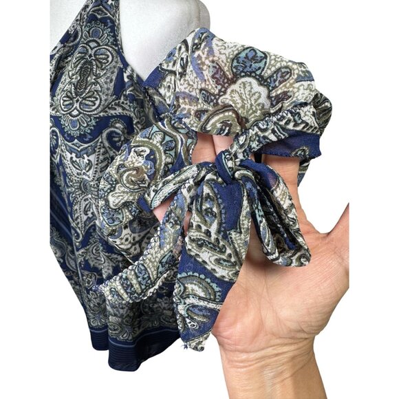 Max Studio Size 3 XL Womens Blouse Print Blue & White Paisley Cold Shoulder Top - Picture 5 of 14